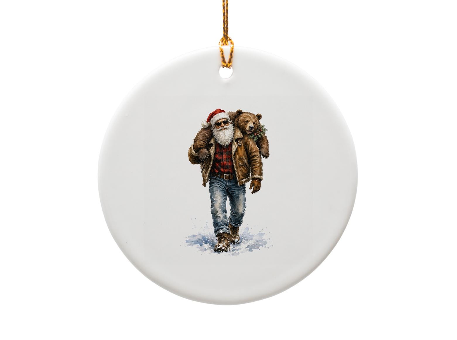 Santa With Bear Ornament Rustic Christmas Decor Holiday Tree Decoration Winter Woodland Style Gift O1216