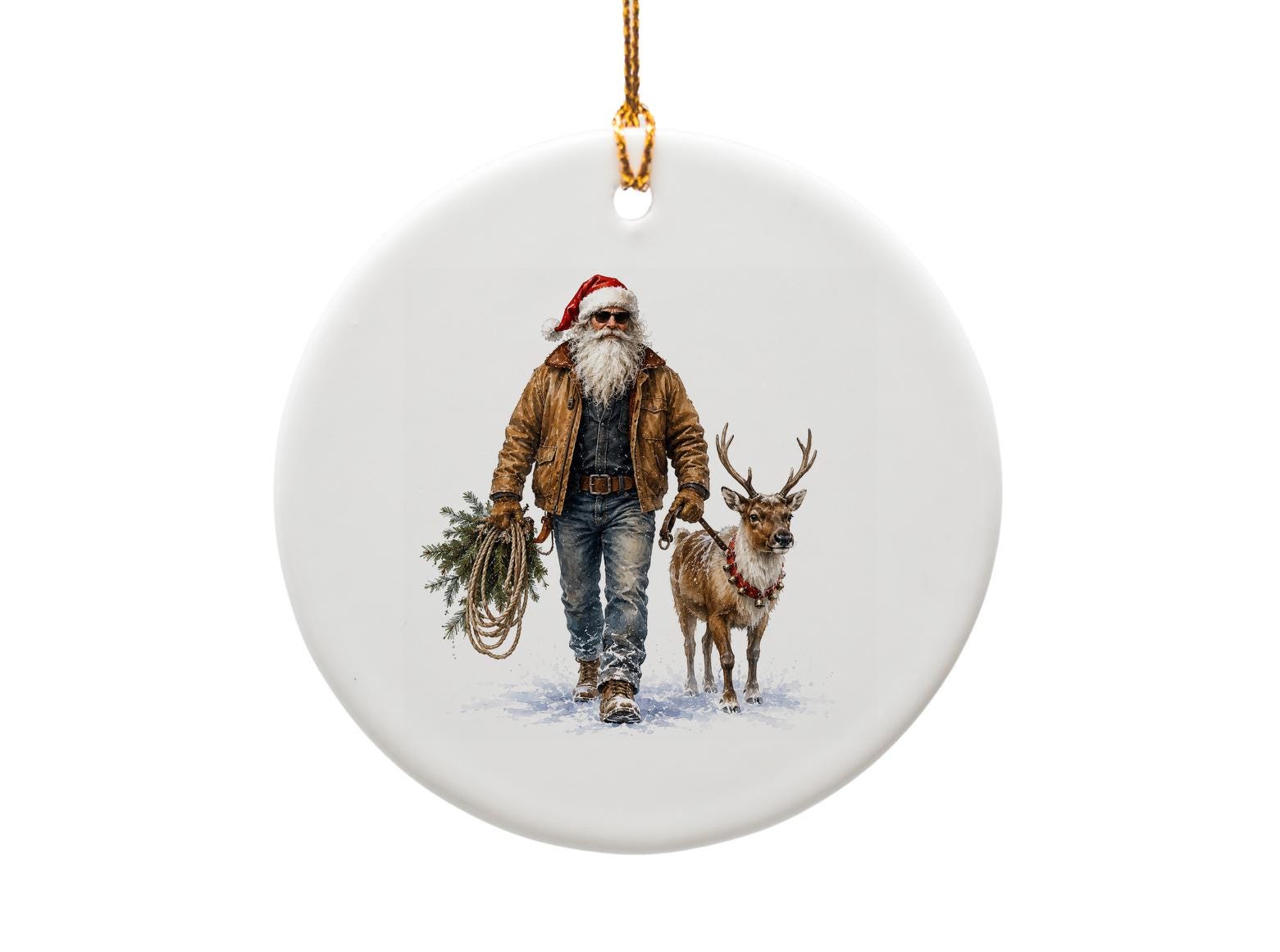 Santa And Reindeer Ornament Rustic Christmas Decor Holiday Tree Decoration Festive Winter Scene Santa Claus Ornament O1218