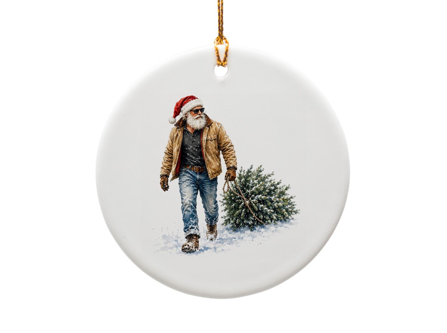 Santa With Christmas Tree Ornament Rustic Holiday Decor Winter Wonderland Christmas Ornament For Home Festive Decoration O1219