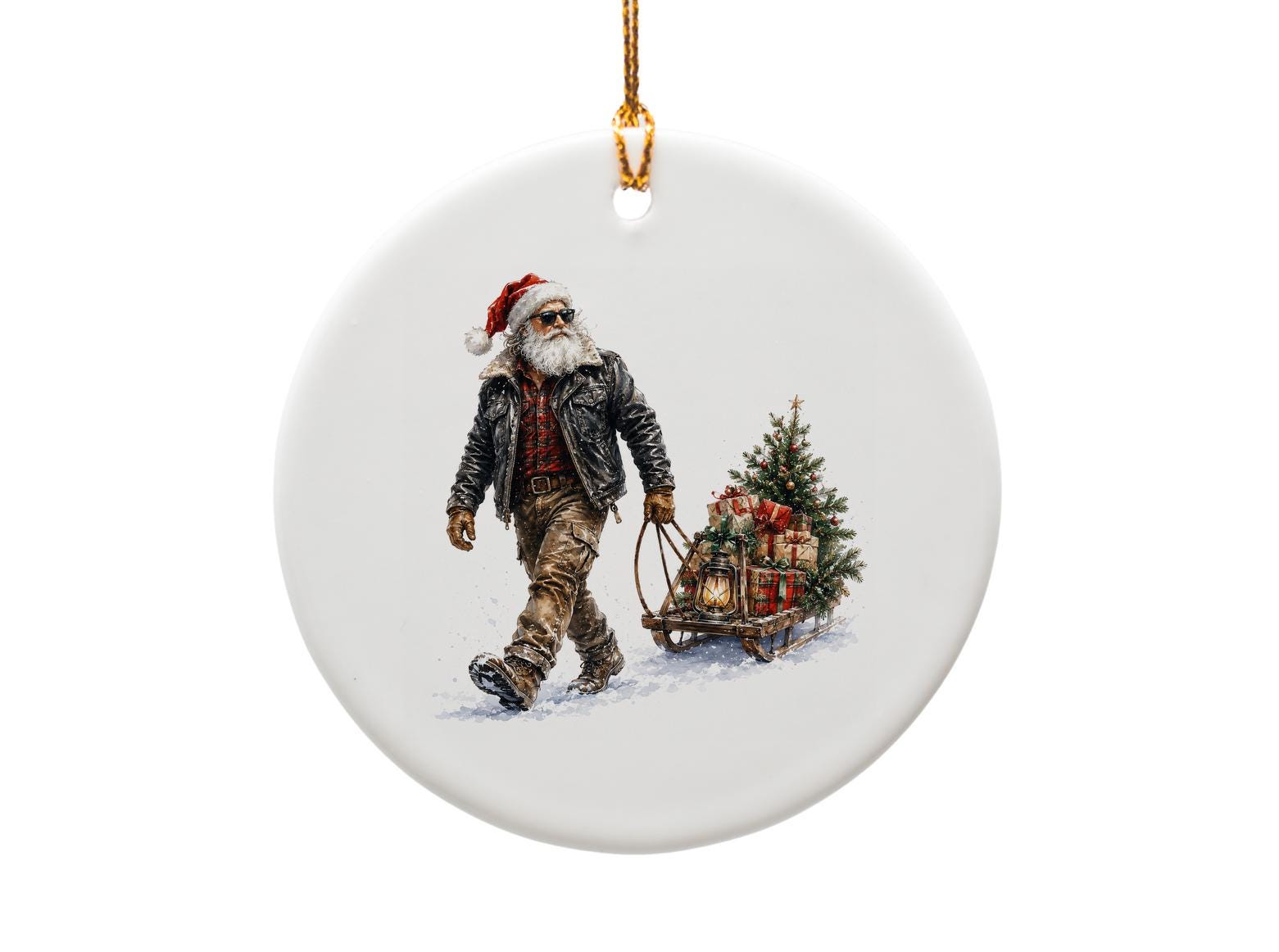 Santa Ornament Christmas Decor Rustic Santa With Sleigh Holiday Decoration Festive Christmas Tree Ornament Gift O1225