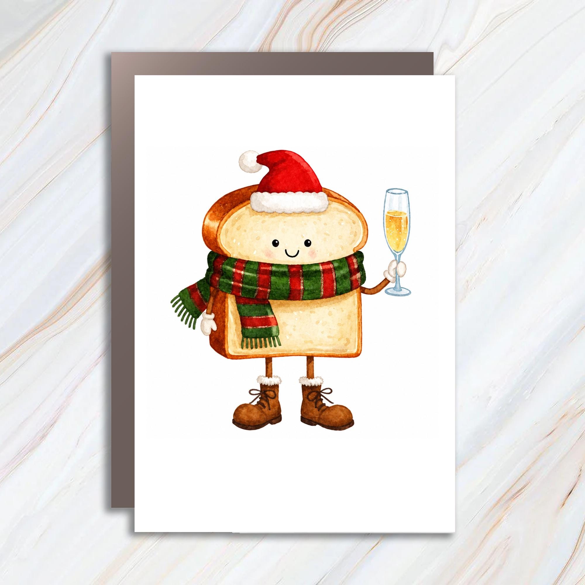 Cute Bread Character Christmas Card Funny Holiday Greeting Card Santa Hat Toast Illustration For Friend Family Festive Cheer C1227