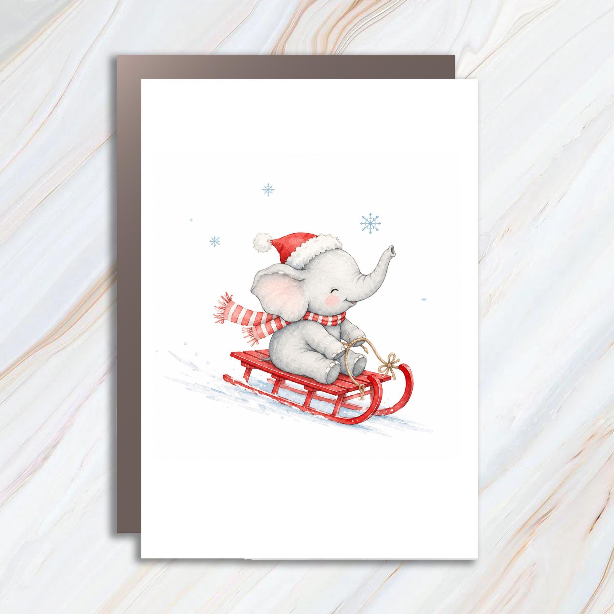 Elephant Sledding Christmas Card Cute Holiday Greeting Card For Kids Animal Lover Winter Scene Adorable Festive Card C1237