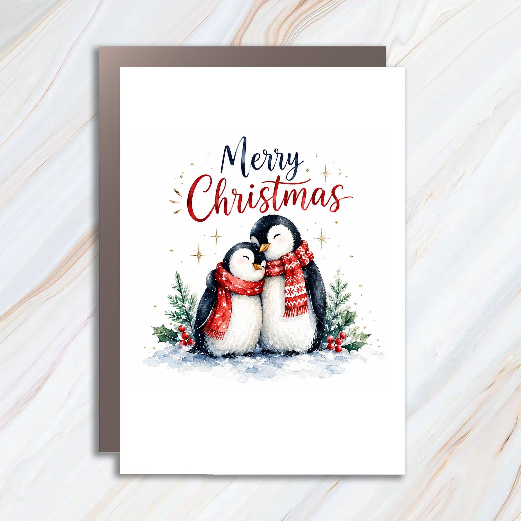 Merry Christmas Cute Penguin Christmas Card Adorable Holiday Greeting Card For Family Friends Winter Festive Card C1241