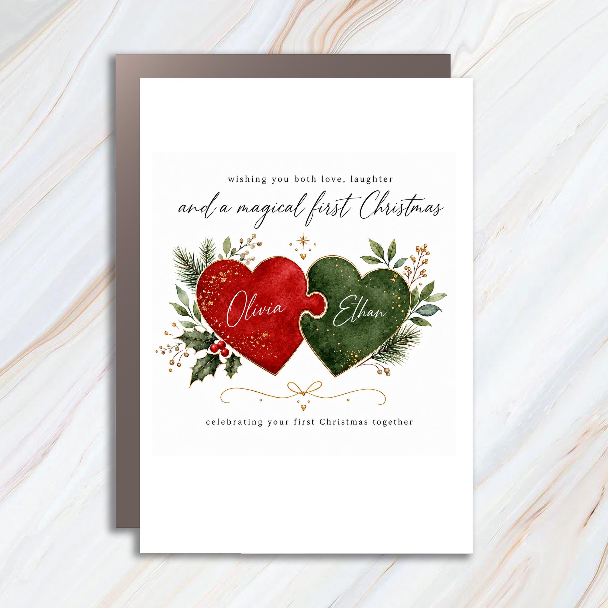 Wishing You Both Love, Laughter And A Magical First Christmas First Christmas Card Couple Personalized Holiday Card For Newlyweds C1244