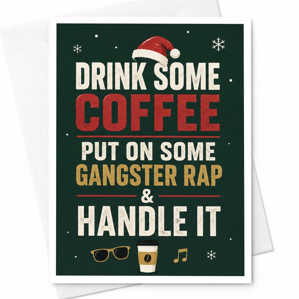 Drink Some Coffee Put On Some Gangster Rap & Handle It Funny Christmas Card Coffee Lover Holiday Greeting Card For Friend C5580