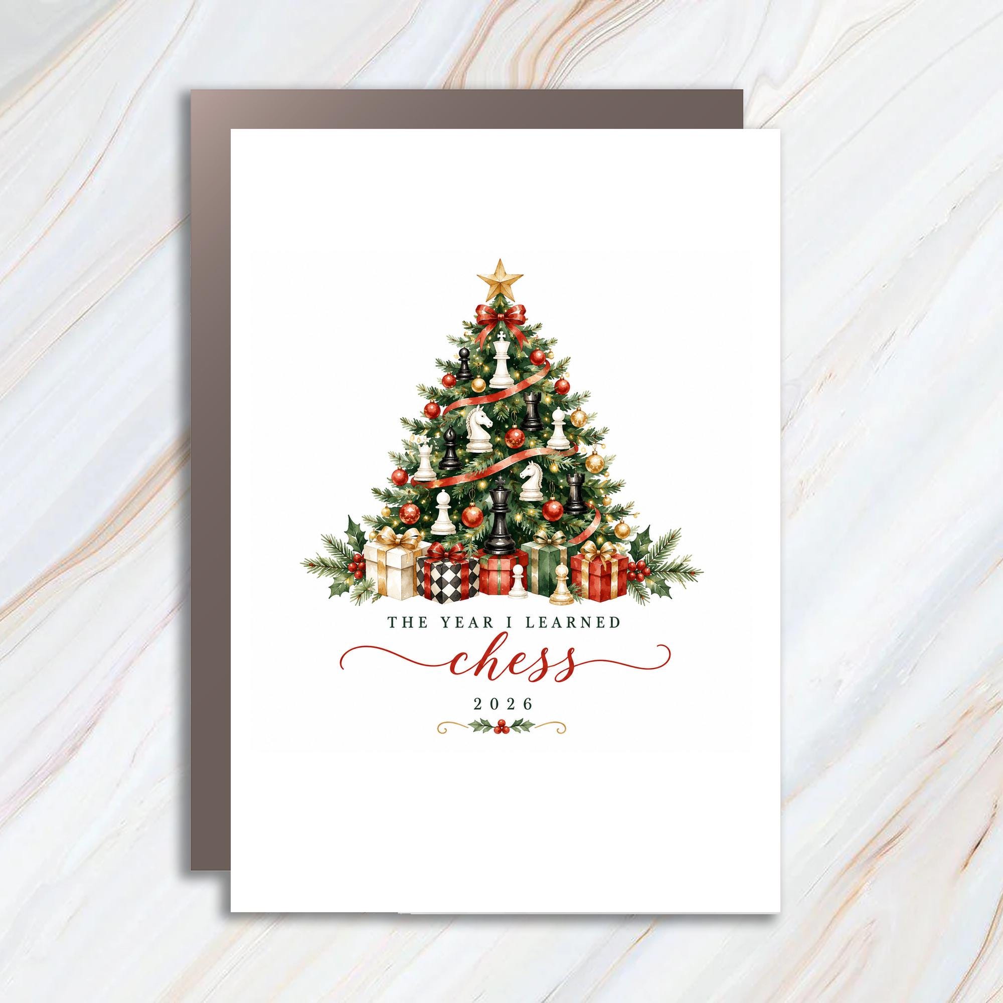 The Year I Learned Chess 2026 Christmas Card Festive Holiday Greeting Card Chess Lover Gift Idea Unique Xmas Card C1228