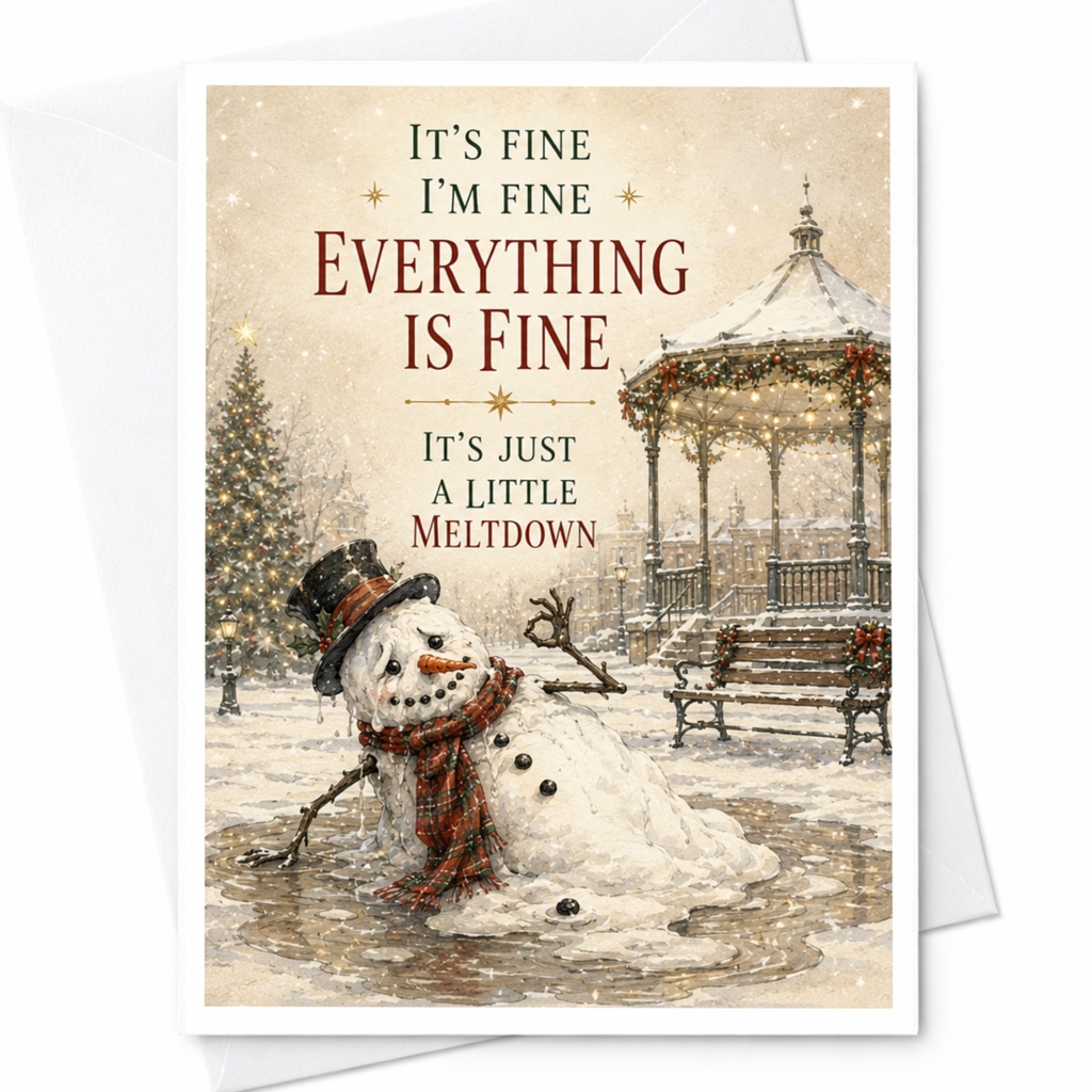 It's Fine I'm Fine Everything Is Fine Christmas Card Funny Snowman Holiday Card Winter Greeting Card For Friends C5592