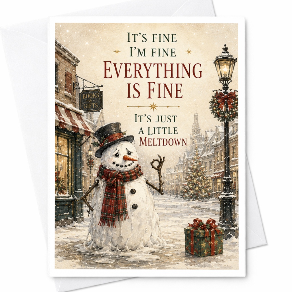 It's Fine I'm Fine Everything Is Fine Christmas Card Funny Snowman Holiday Greeting Card Winter For Friend Family C5593