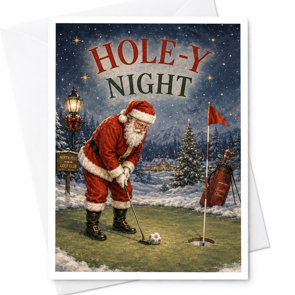 Hole-Y Night Funny Christmas Card Golf Lovers Santa Holiday Greeting Card Festive Santa For Adults C5610