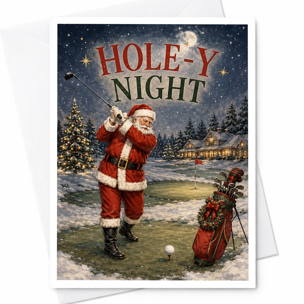Hole-Y Night Funny Christmas Card Golf Lovers Santa Holiday Greeting Card Festive For Adults Xmas C5611