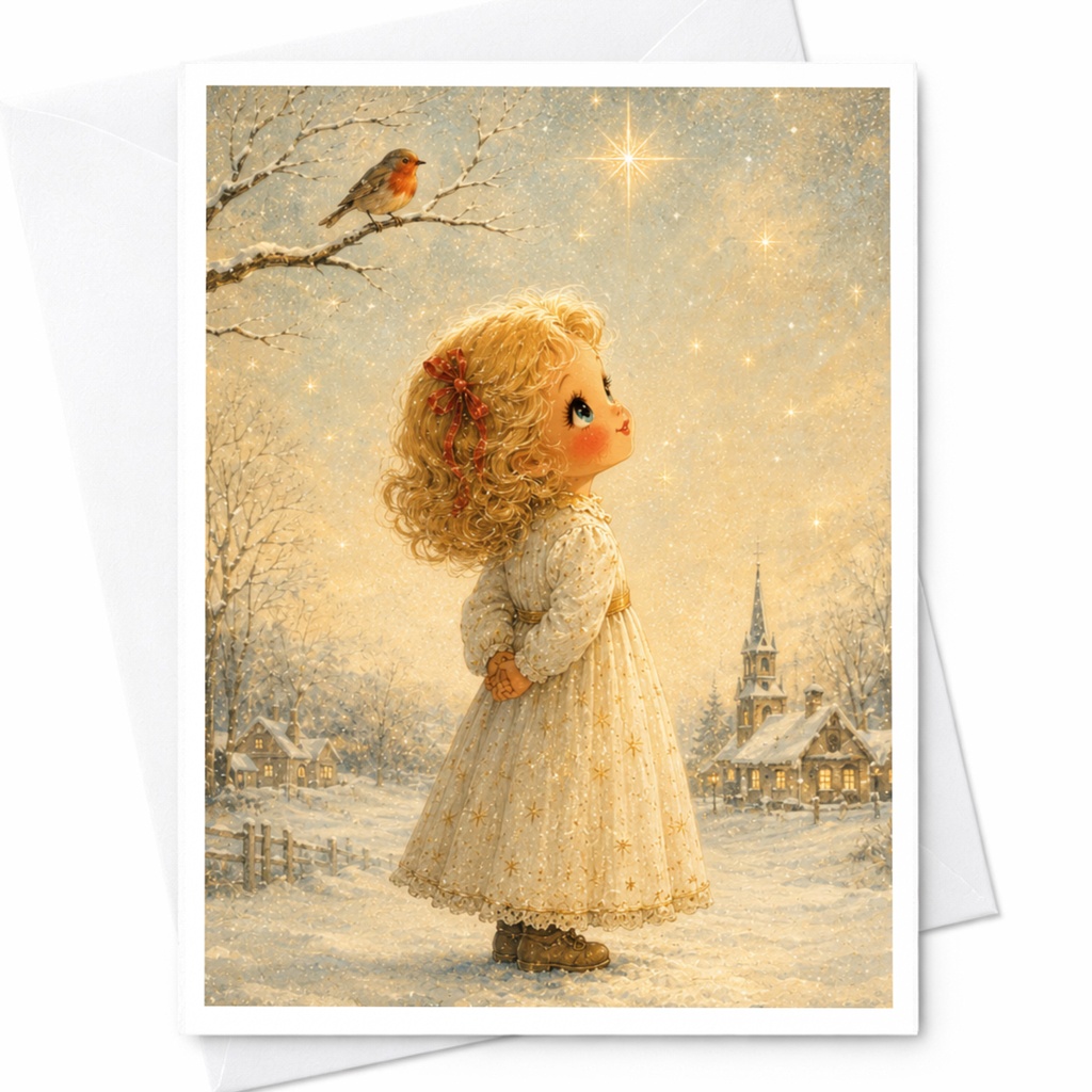 Winter Wonderland Christmas Card Cute Girl Snowy Scene Holiday Greeting Card For Her Whimsical Art Christmas Card C5621