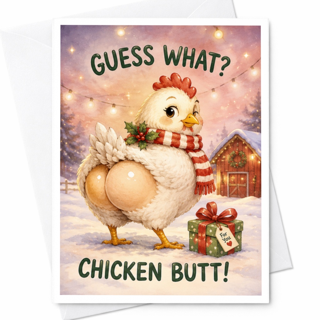 Guess What? Chicken Butt! Funny Christmas Card Cute Chicken Holiday Greeting Card For Friends Family Xmas Card C5622