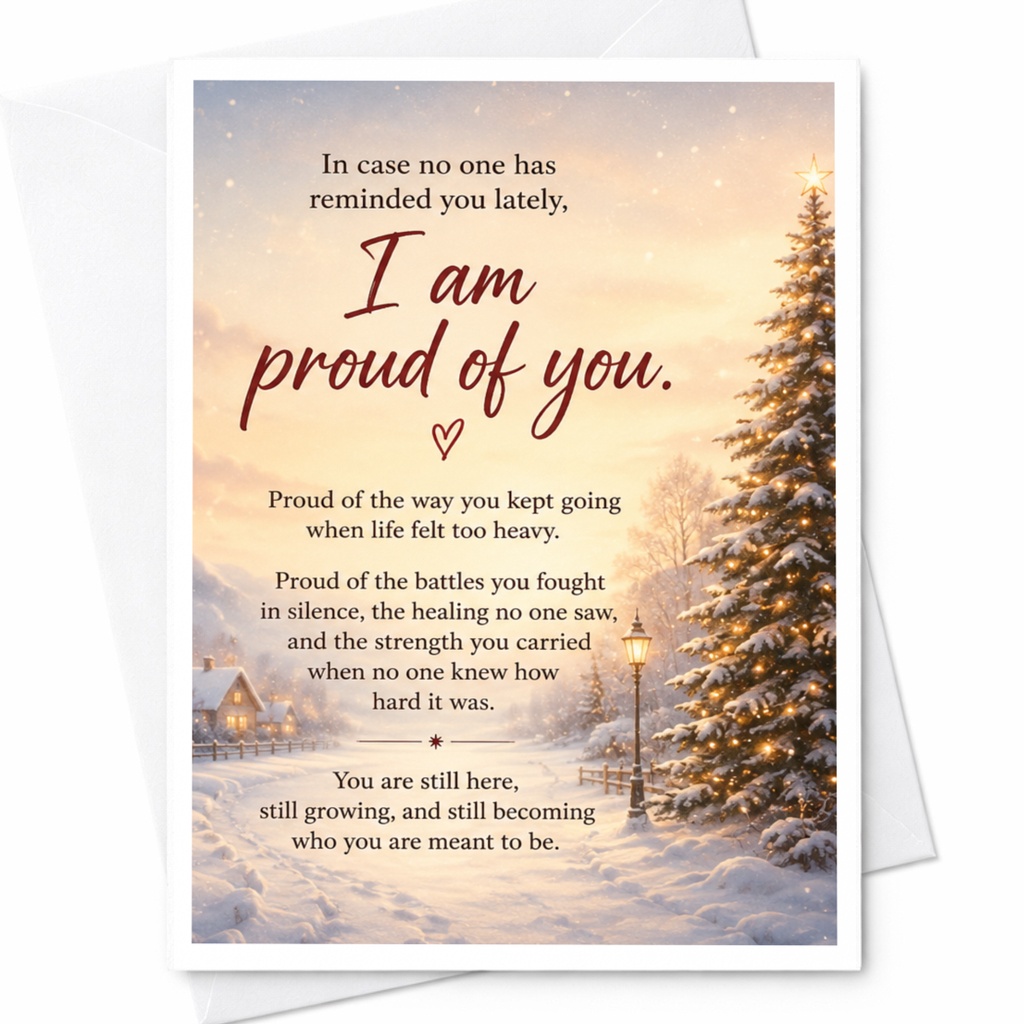In Case No One Has Reminded You Lately, I Am Proud Of You Encouragement Card Winter Scene Christmas Tree Supportive Greeting Card C5624