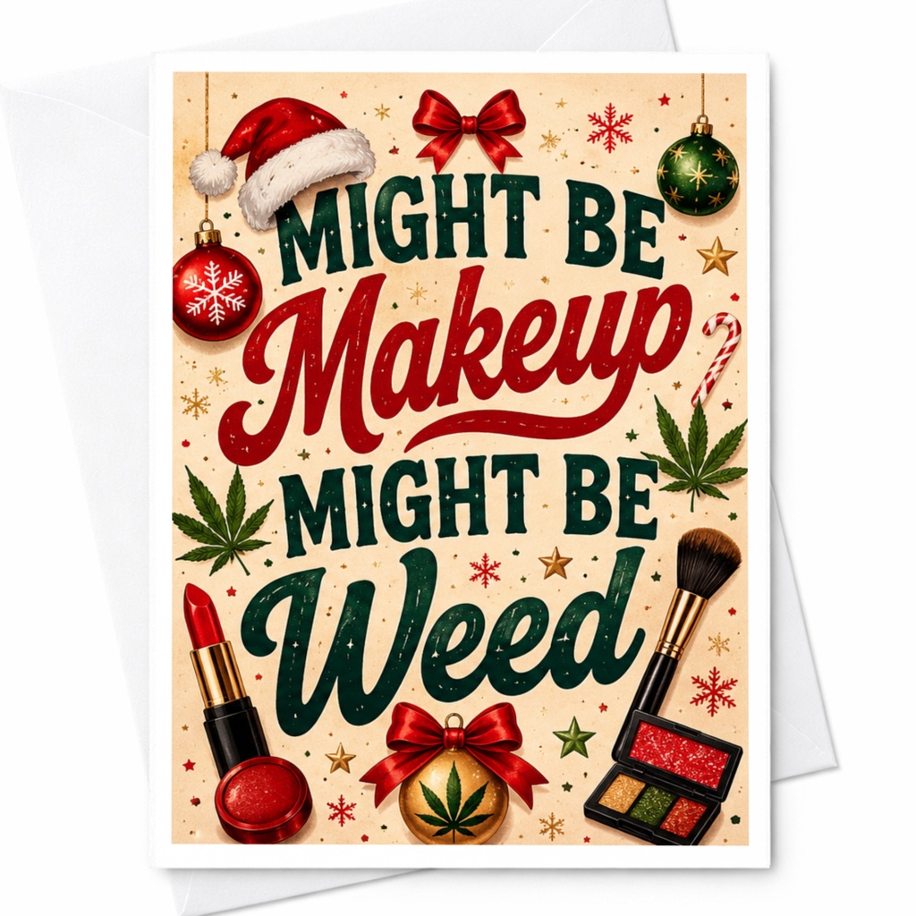 Might Be Makeup Might Be Weed Funny Christmas Card Makeup Lover Holiday Greeting Card For Friends Cute Festive C5630