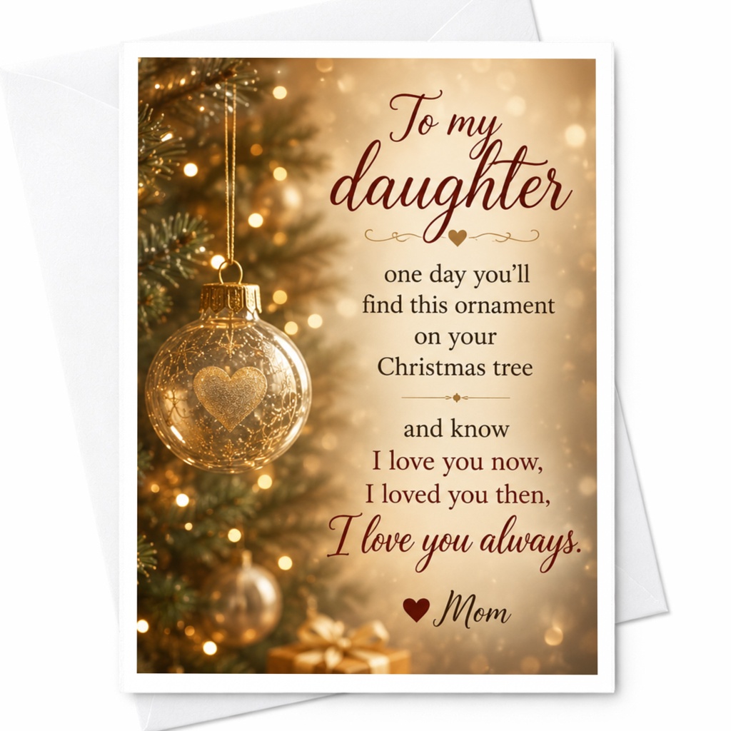 To My Daughter Christmas Card Sentimental Mom Gift I Love You Always Heartfelt Holiday Greeting Card For Daughter C5633