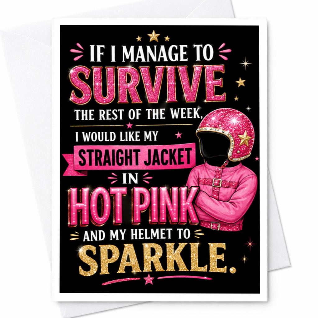 If I Manage To Survive The Rest Of The Week Funny Greeting Card Office Card Motivational Pink Sparkle C5636
