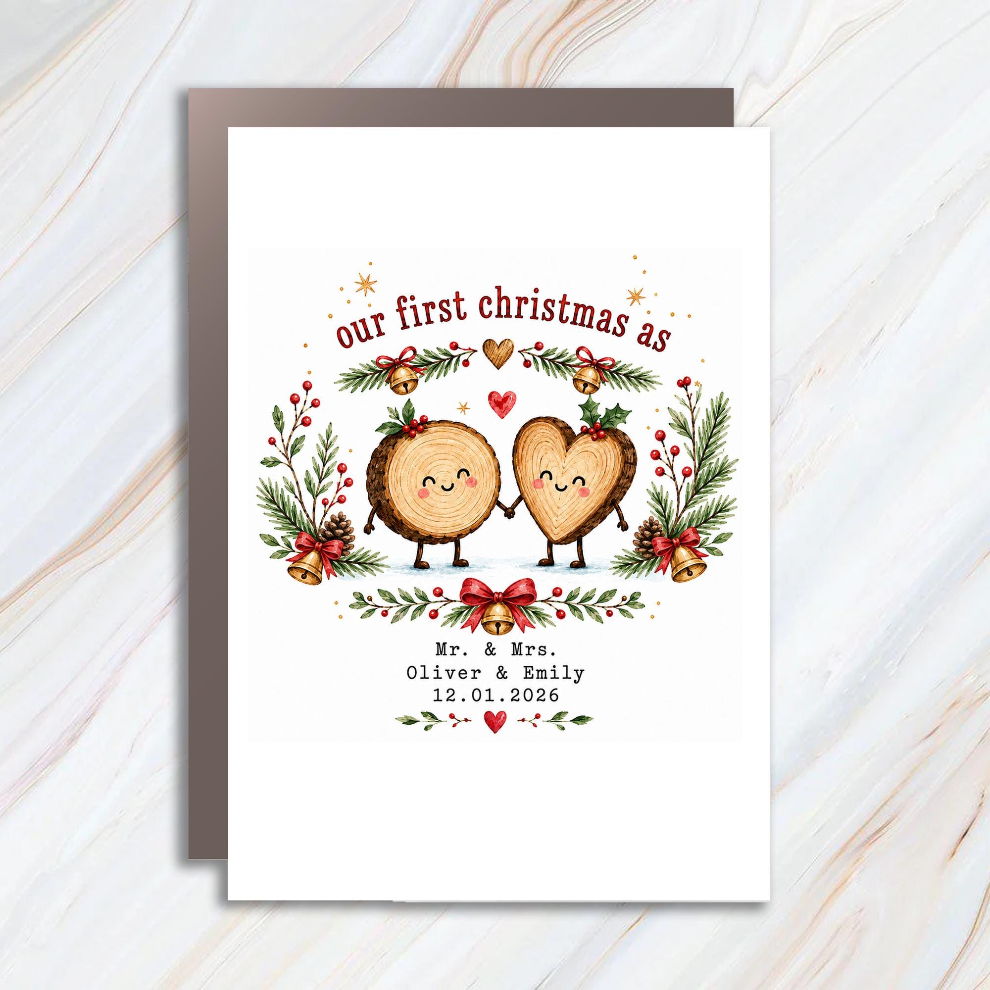 Our First Christmas As Cute Christmas Card Newlywed Couple Holiday Greeting Card Personalized Mr & Mrs First Christmas 2026 C1240