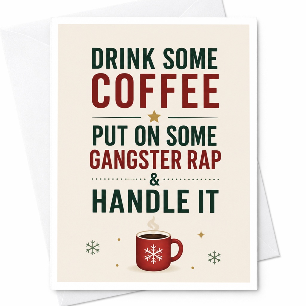 Drink Some Coffee Put On Some Gangster Rap & Handle It Funny Everyday Card Coffee Lover Motivational Greeting Card C5581