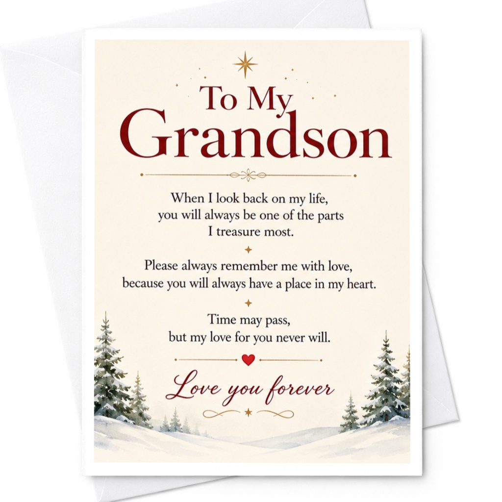 To My Grandson Love You Forever Christmas Card Sentimental Holiday Greeting Card For Grandson Winter Scene C5583