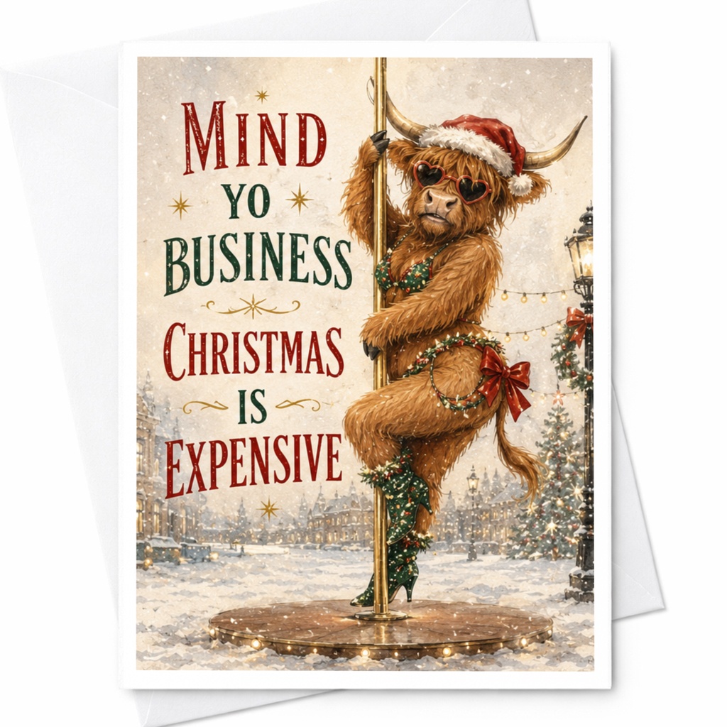 Mind Yo Business Christmas Is Expensive Funny Christmas Card Holiday Greeting Card For Friends Cow C5584