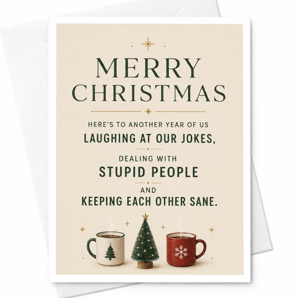 Merry Christmas Funny Christmas Card Friends Coworkers Laughing Jokes Dealing Stupid People Keeping Sane Holiday Card C5586