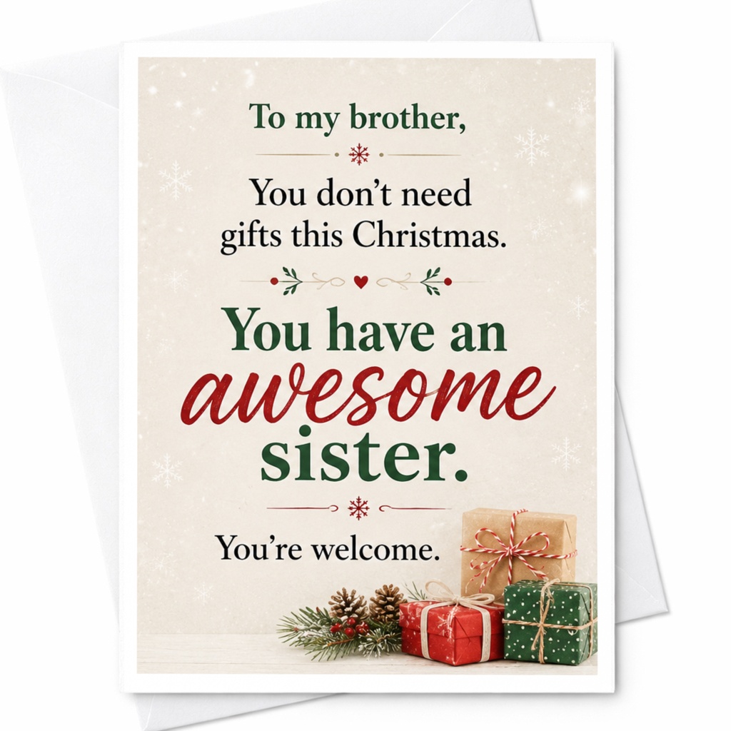 To My Brother You Don’t Need Gifts This Christmas Funny Christmas Card Awesome Sister Holiday Greeting For Brother C5599