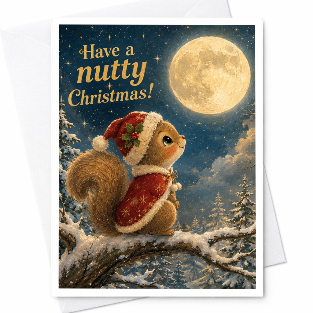 Have A Nutty Christmas! Cute Squirrel Christmas Card Holiday Greeting Card For Family Friends Festive Animal Card C5605