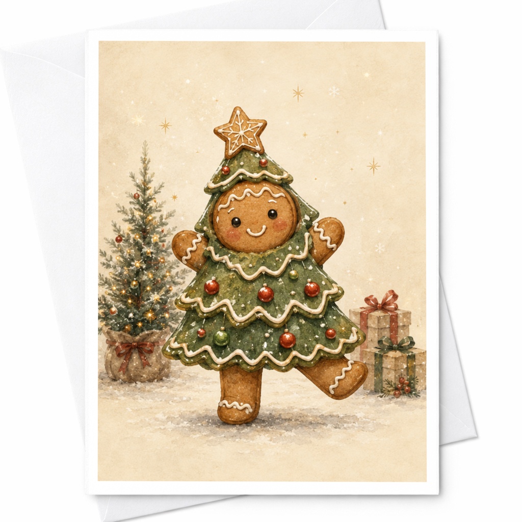 Gingerbread Christmas Tree Card Cute Holiday Greeting Card For Friend Family Festive Season Christmas Card With Gifts C5638