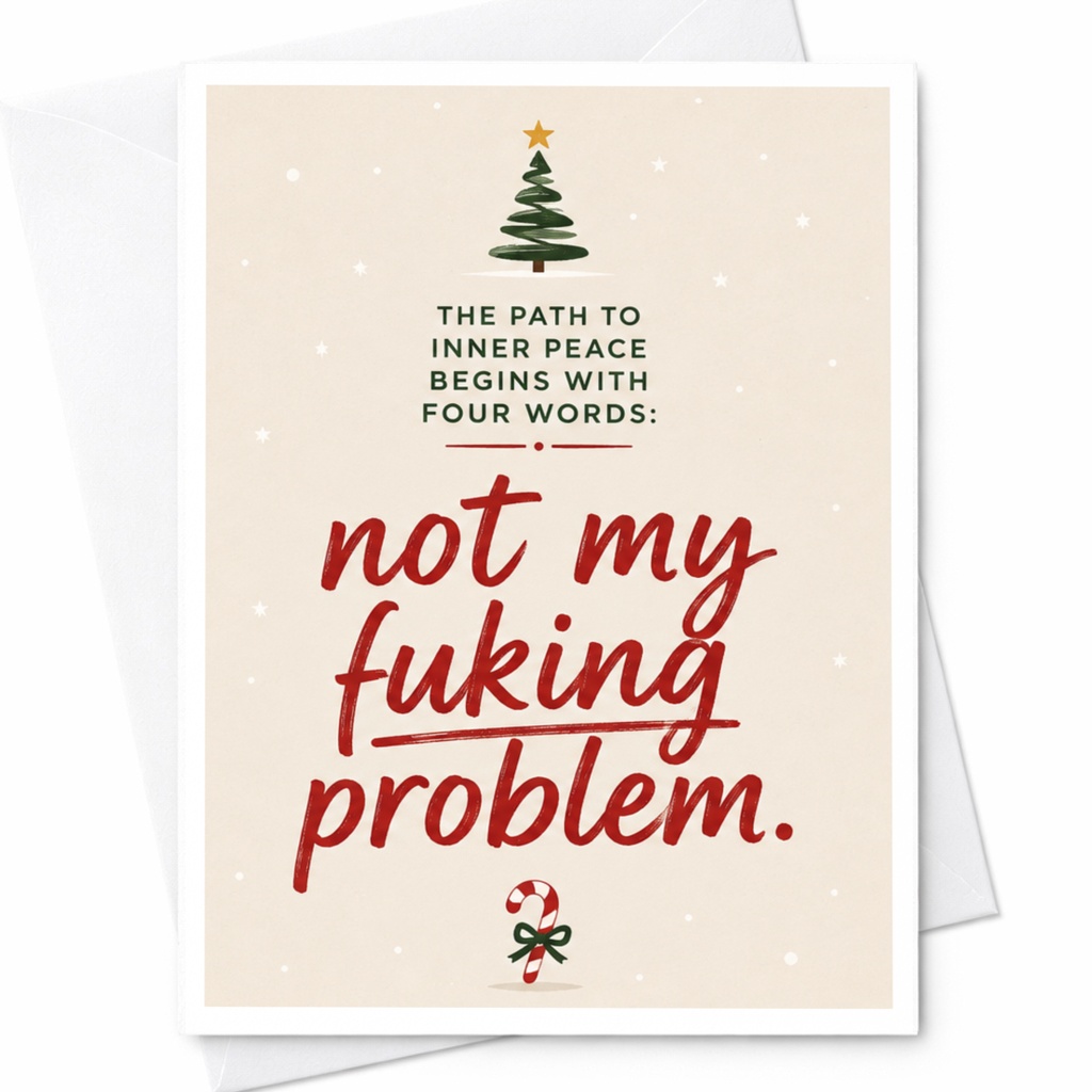The Path To Inner Peace Begins With Four Words: Not My Fuking Problem. Funny Christmas Card Holiday Greeting Card C5646
