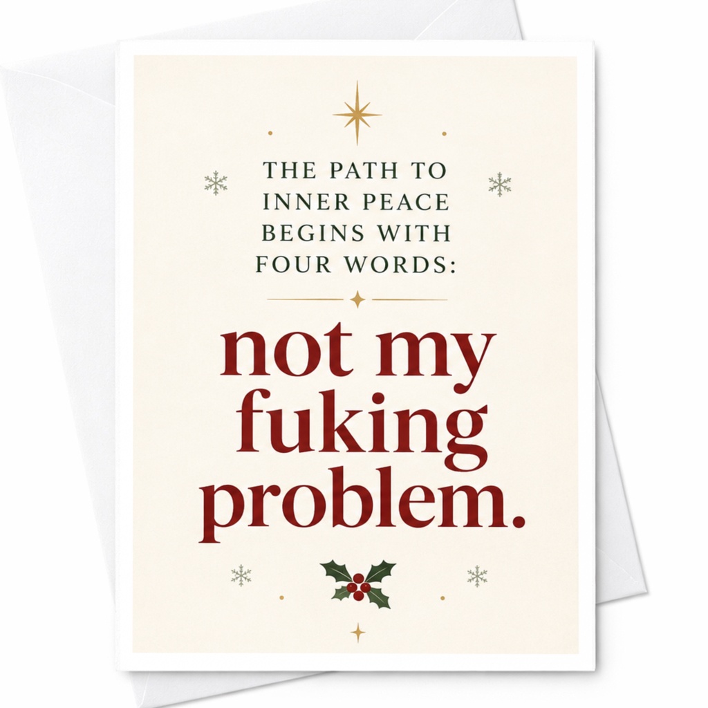 The Path To Inner Peace Begins With Four Words: Not My Fuking Problem. Funny Christmas Card Holiday Greeting Card C5647