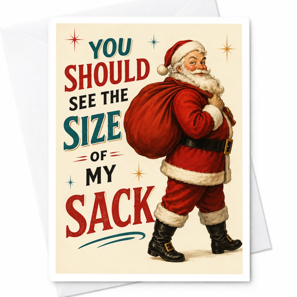 You Should See The Size Of My Sack Funny Christmas Card Santa Holiday Greeting Card For Him Her Cute Festive Xmas C5652