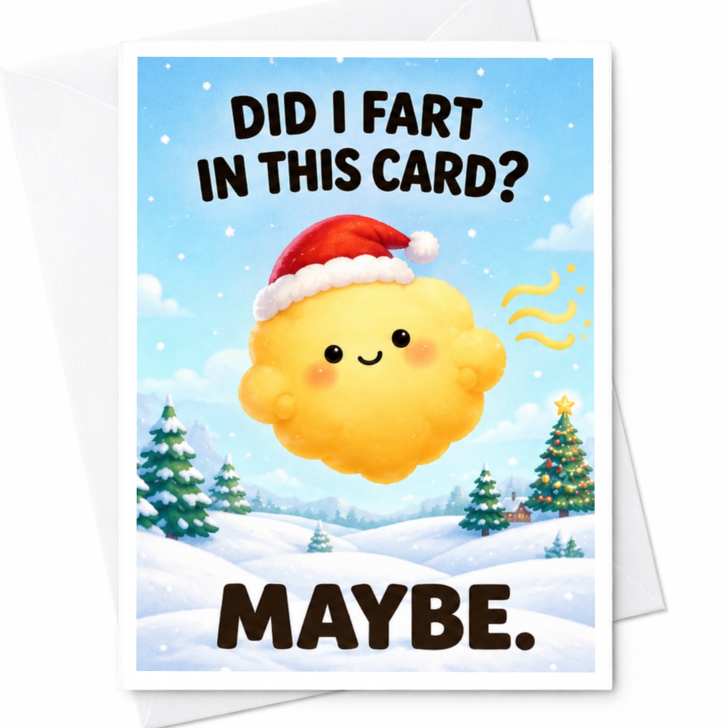 Did I Fart In This Card? Maybe. Funny Christmas Card Cute Cloud Santa Hat Holiday Greeting Card For Friend C5656