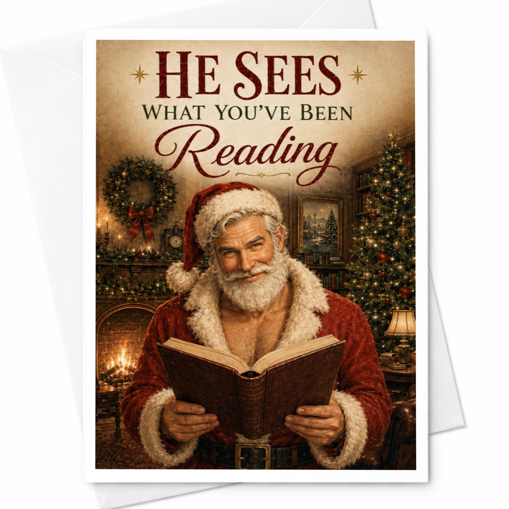 He Sees What You've Been Reading Funny Christmas Card Santa With Book Holiday Greeting Card For Book Lovers Cute Xmas Card C5659