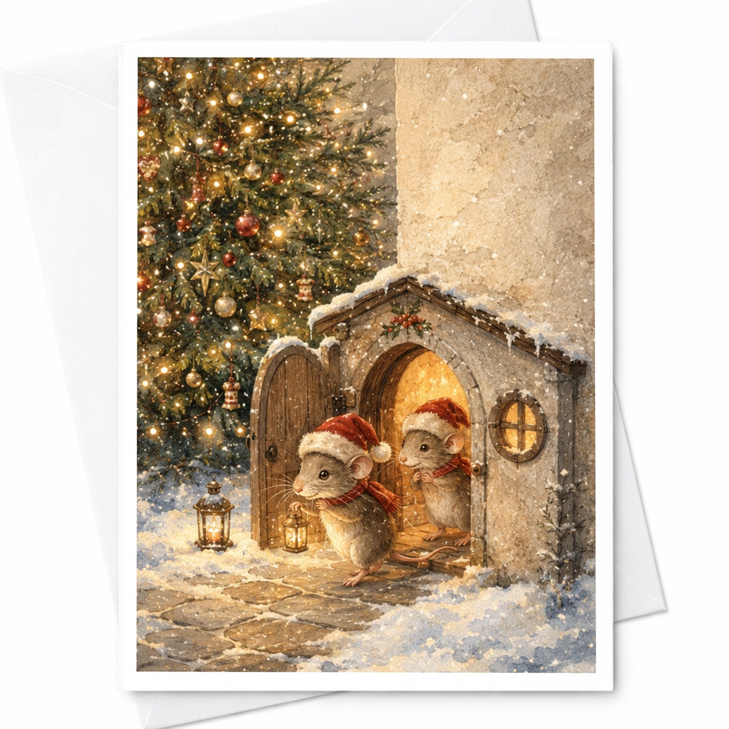 Christmas Mice Greeting Card Cute Holiday Card With Santa Hats Festive Winter Scene For Family Friends Animal Lovers C5675