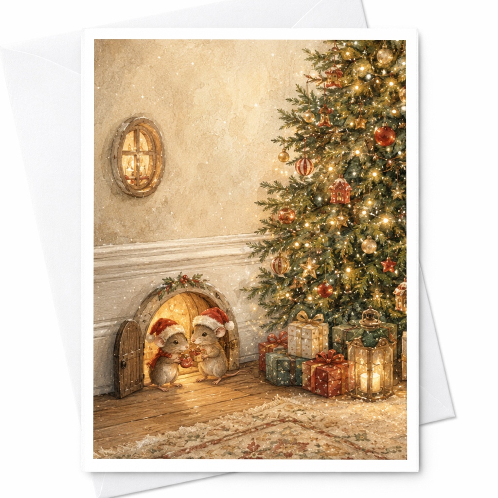 Christmas Mice Greeting Card Festive Holiday Card Cute Animal Christmas Card For Family Friends Cozy Winter Scene C5676