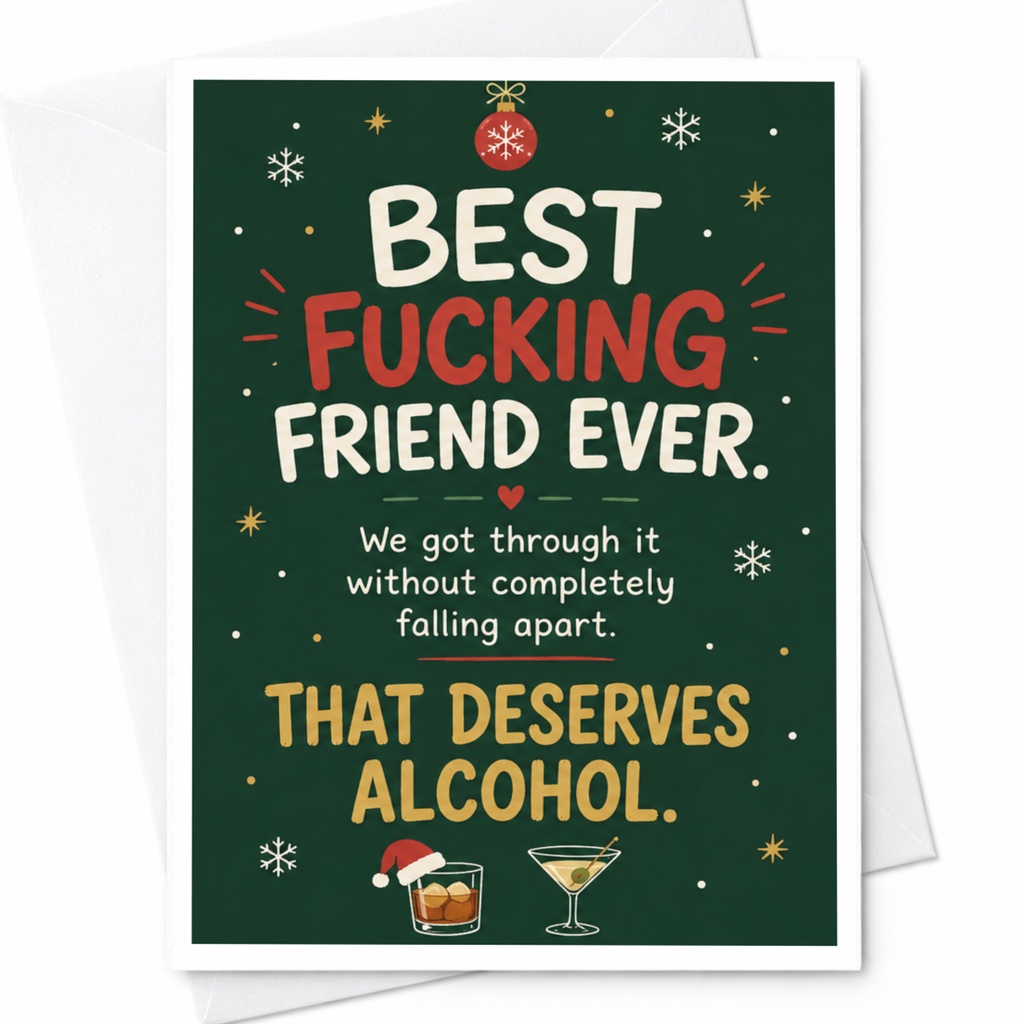 Best Fucking Friend Ever Christmas Card Funny Holiday Greeting Card For Friend Festive Drinks Adult Xmas Card C5677