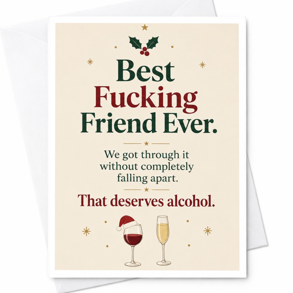 Best Fucking Friend Ever Christmas Card Funny Holiday Greeting Card For Best Friend Festive Celebration Alcohol C5678