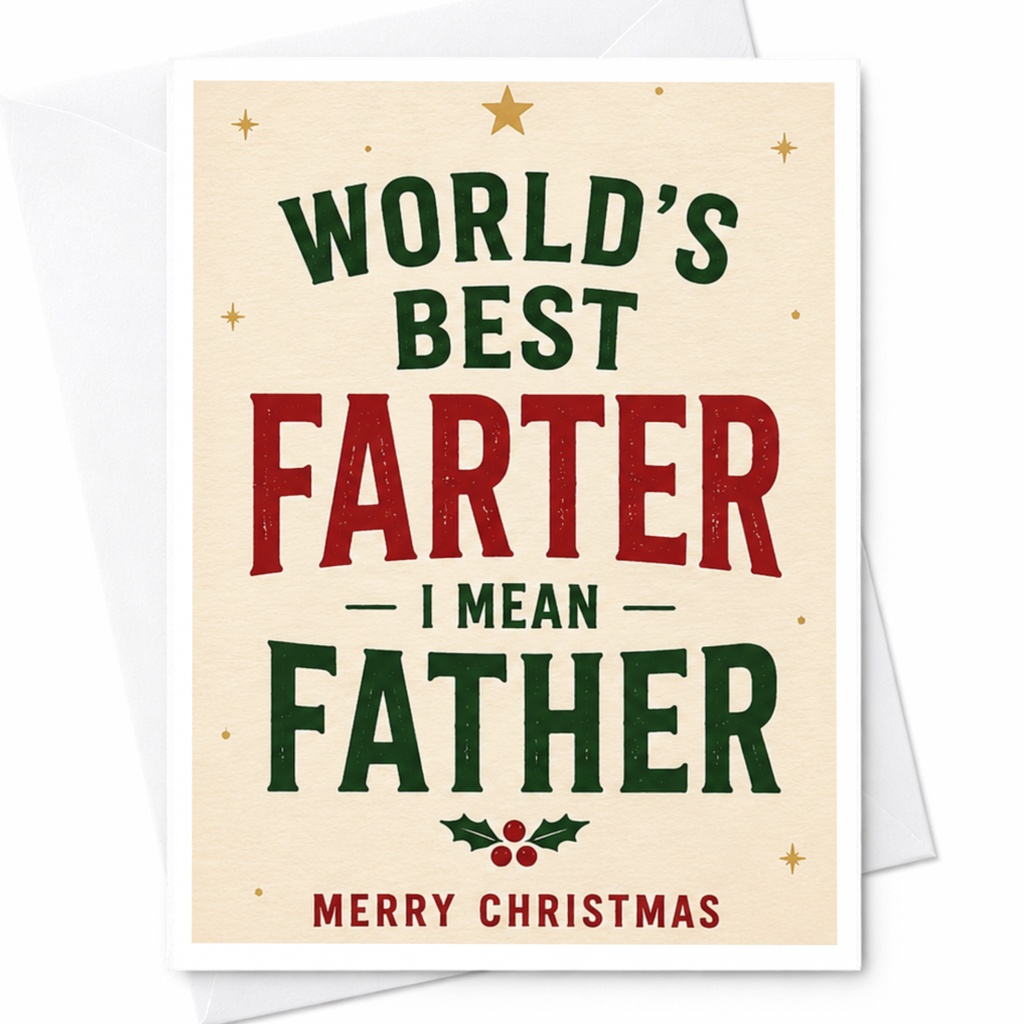 World's Best Farter I Mean Father Merry Christmas Funny Christmas Card Dad Holiday Greeting Card From Kids Cute C5683