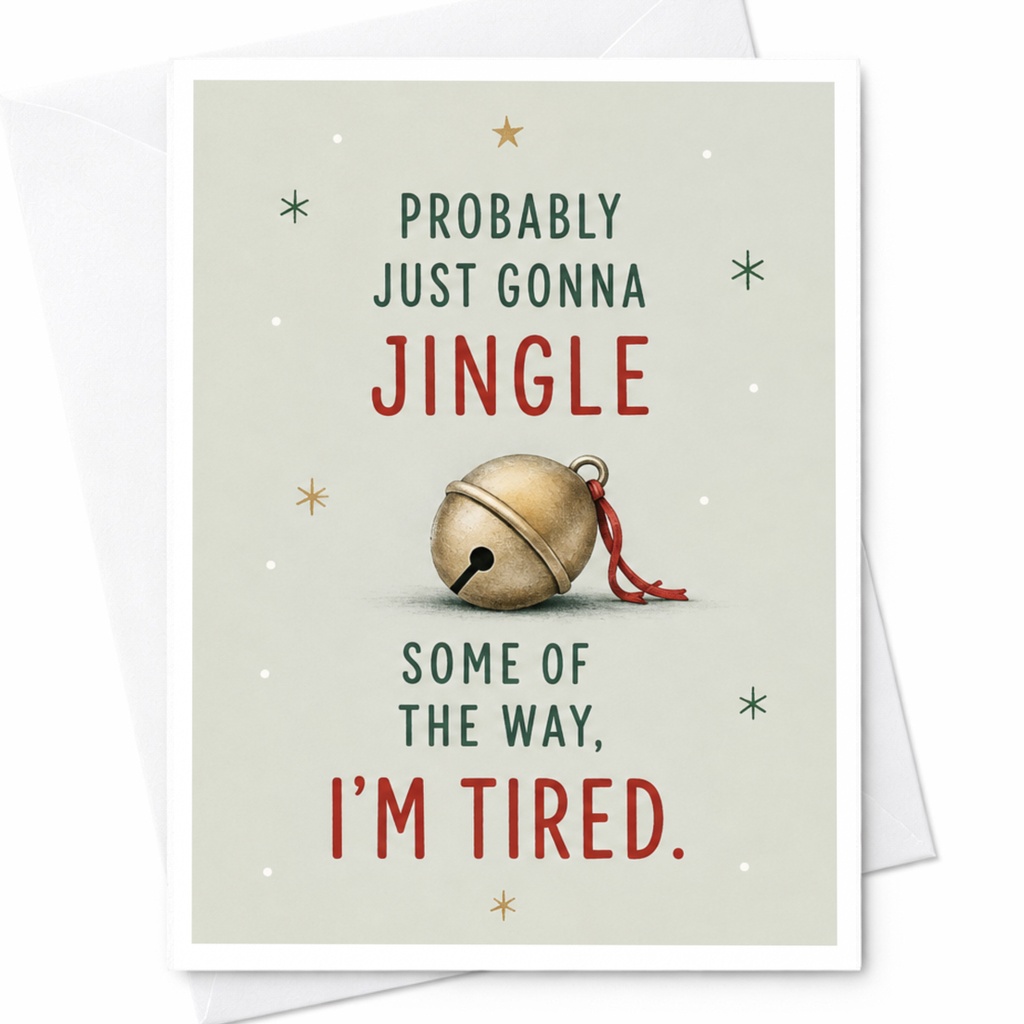 Probably Just Gonna Jingle Some Of The Way, I'm Tired. Funny Christmas Card Holiday Greeting Card For Friend Cute Bell Desig C5684