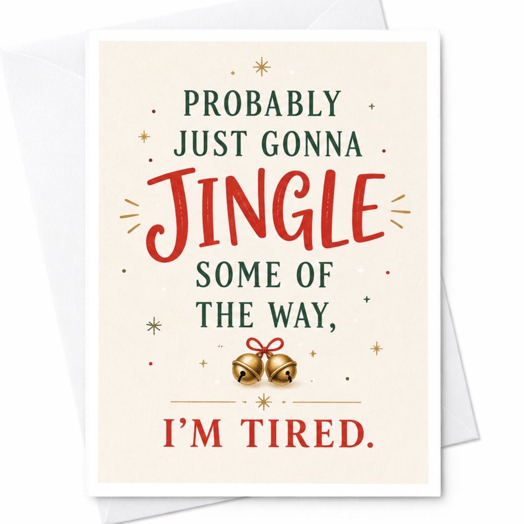 Probably Just Gonna Jingle Some Of The Way, I'm Tired. Funny Christmas Card Holiday Festive Greeting Card For Friends Family C5685