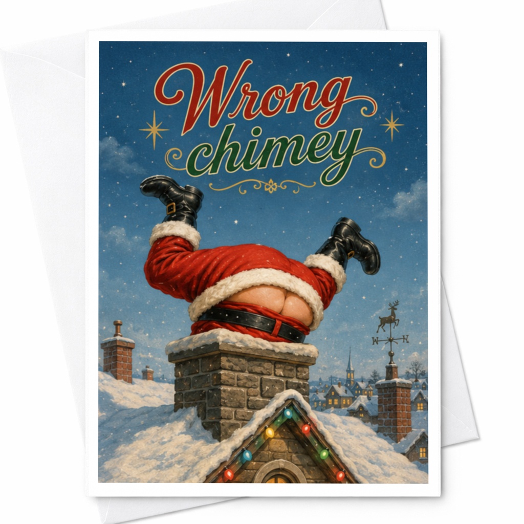 Wrong Chimney Funny Christmas Card Santa Stuck Holiday Greeting Card For Him Her Family Cute Festive Xmas Card C5644