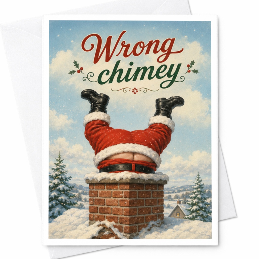 Wrong Chimney Funny Christmas Card Santa Stuck Holiday Greeting Card For Him Her Family Cute Festive Xmas Card C5645