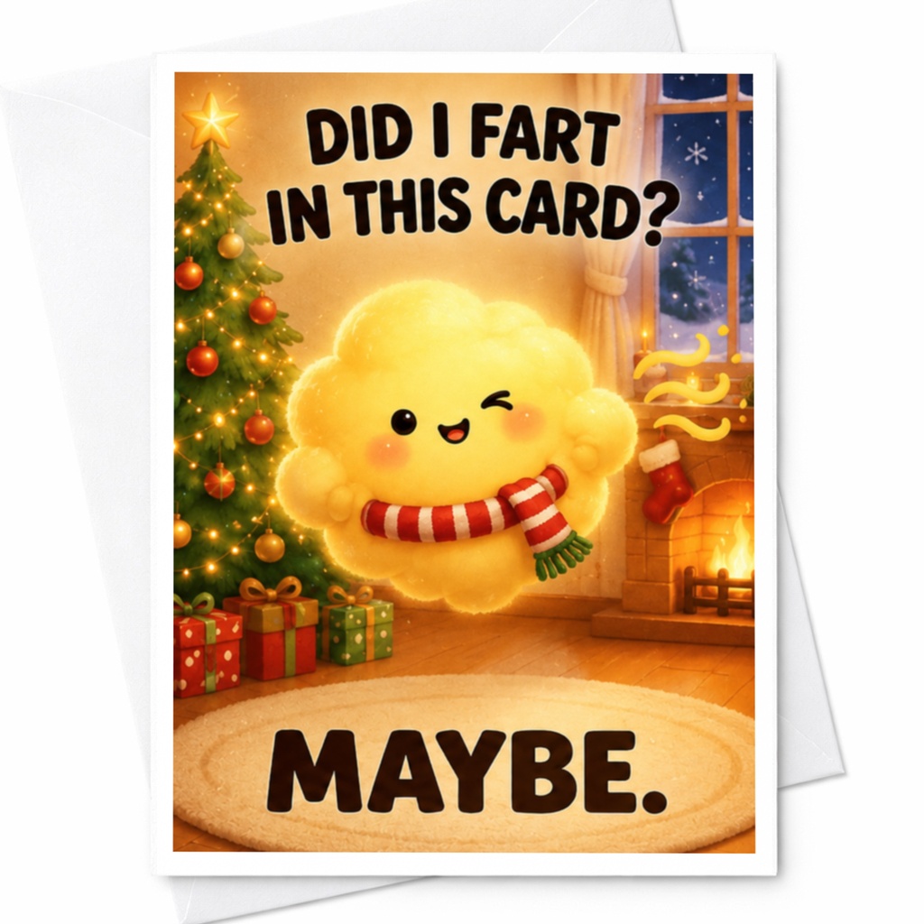 Did I Fart In This Card? Maybe. Funny Christmas Card Cute Cloud Character Holiday For Friend Family Xmas Greeting C5655