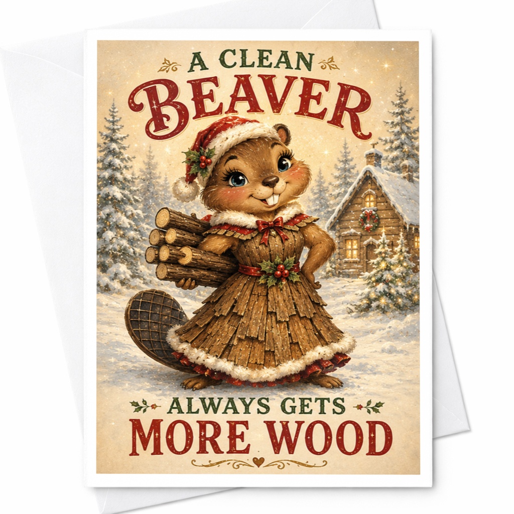 A Clean Beaver Always Gets More Wood Funny Christmas Card Cute Festive Beaver Holiday Greeting Card For Her Him C5662
