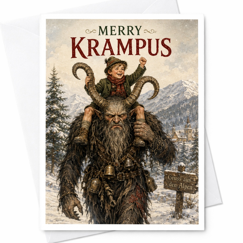 Merry Krampus Christmas Card Funny Holiday Greeting Card Krampus For Him Her Unique Winter Festive Card C5669