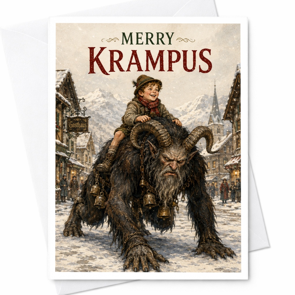 Merry Krampus Christmas Card Funny Holiday Greeting Card Krampusnacht Celebration Winter Festive Card For Friends Family C5670