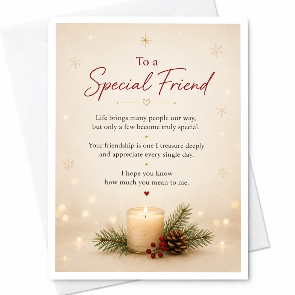 To A Special Friend Friendship Card Heartfelt Greeting Card For Best Friend Candle Pine Christmas Card Thoughtful Holiday Card C5680