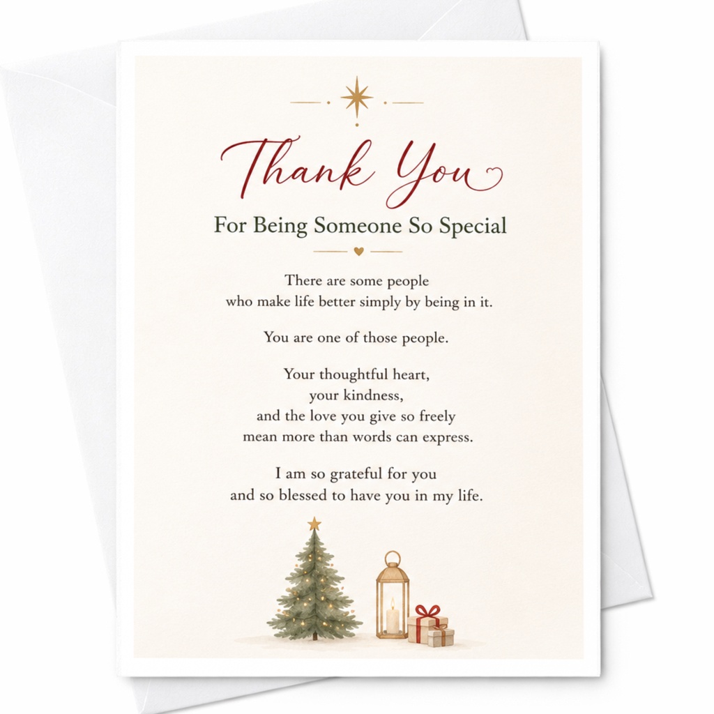 Thank You For Being Someone So Special Thank You Card Christmas Tree Gifts Thoughtful Appreciation Card For Friend Family C5681