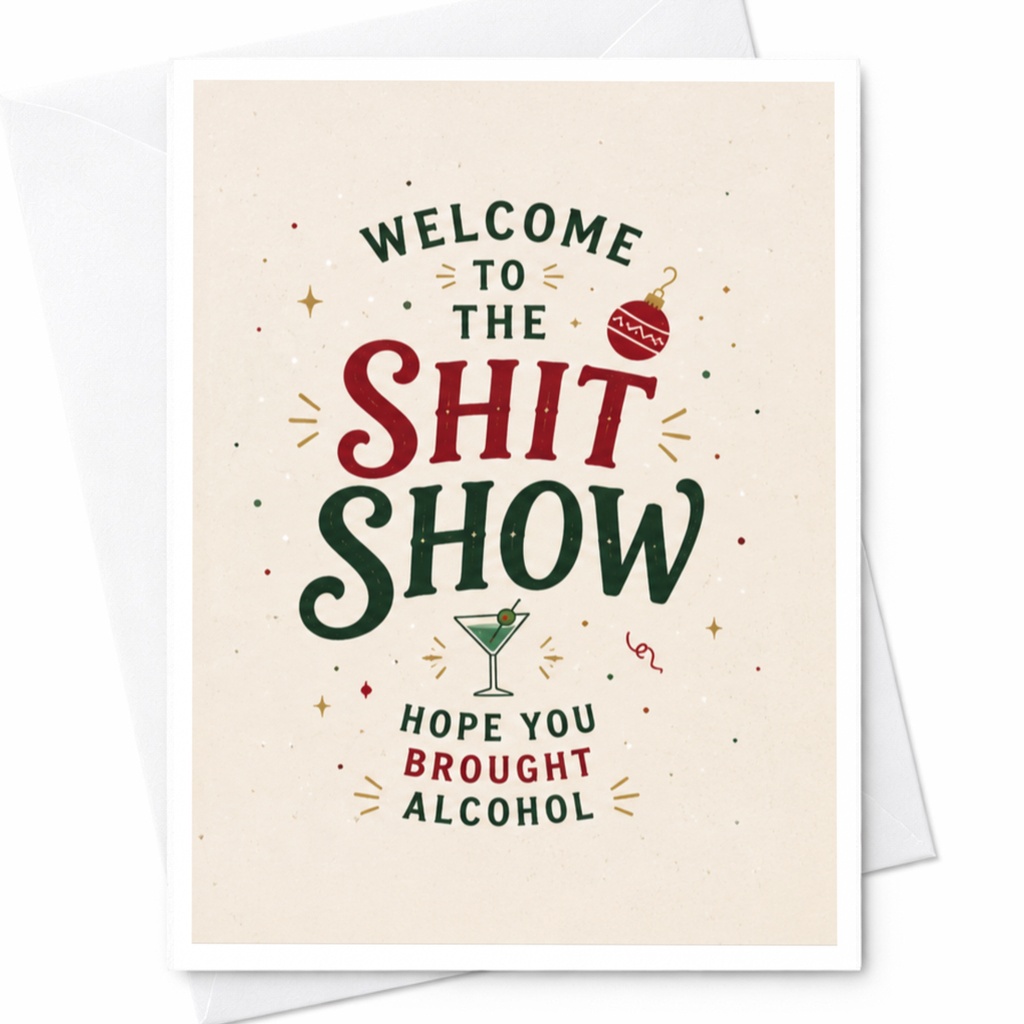 Welcome To The Shit Show Hope You Brought Alcohol Funny Christmas Card Holiday Greeting Card For Friends Party C5688