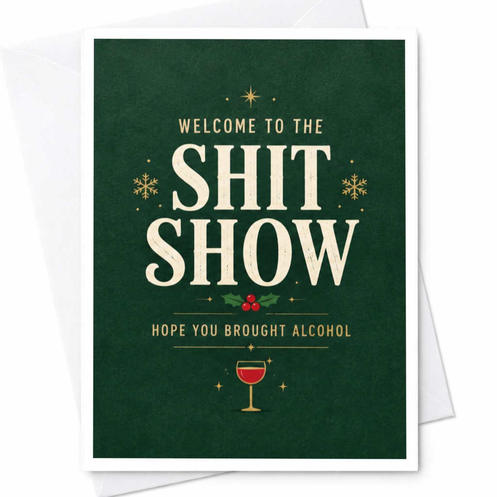Welcome To The Shit Show Hope You Brought Alcohol Funny Christmas Card Holiday For Friends Party Greeting Card C5689
